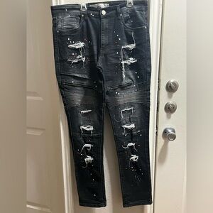 Mens Refinery Republic Black Distressed Skinny Jeans